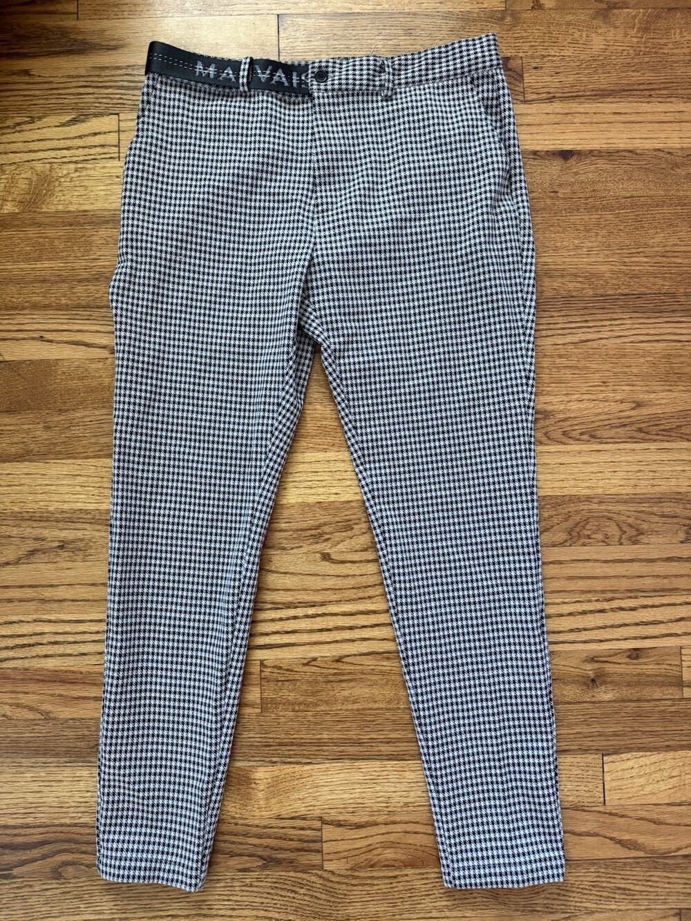 Mauvais Men’s Houndstooth Smart Trousers Pants Size 32 Black White